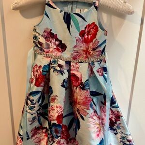 Floral Kids Dress in Blue and Red
